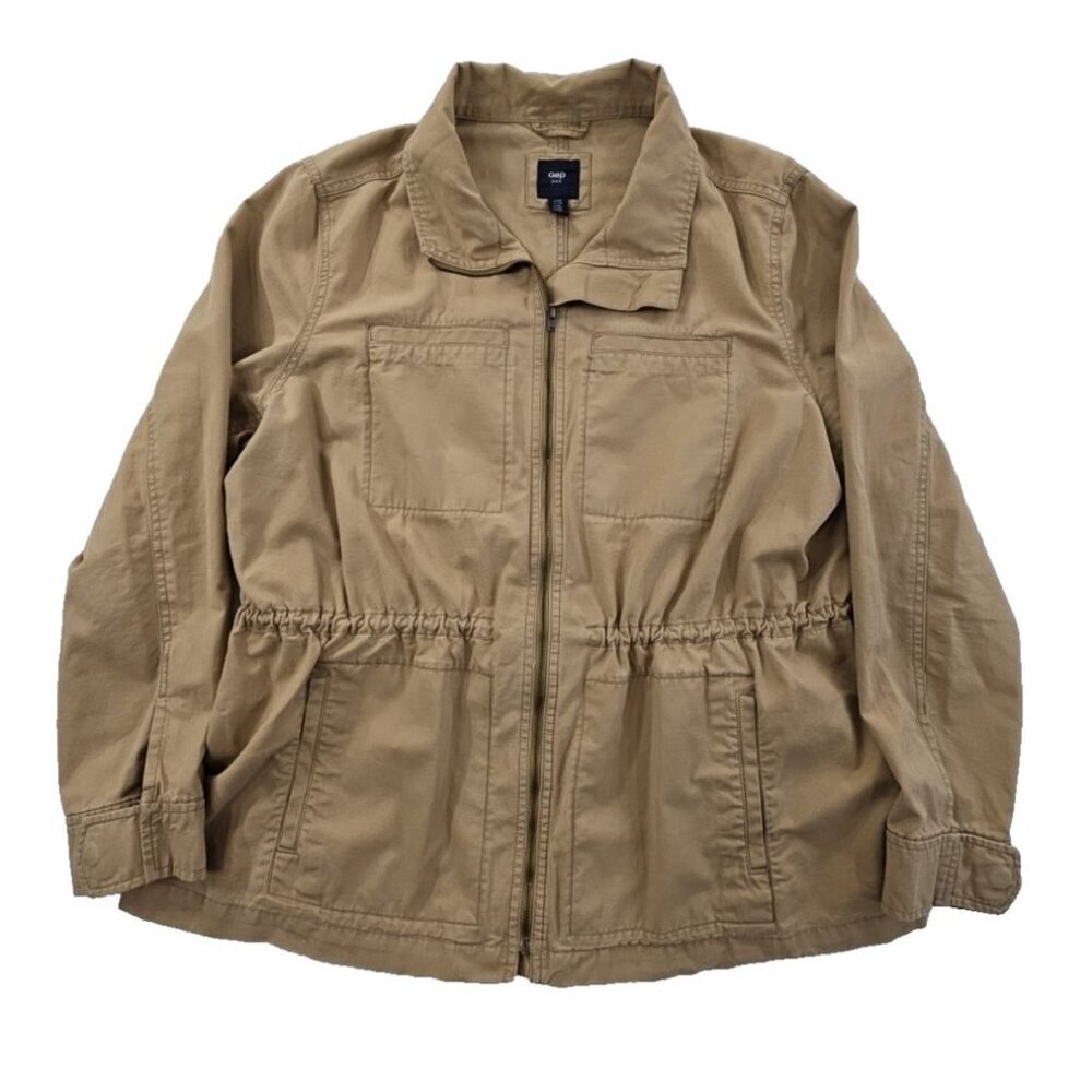 Gap Utility Chore Jacket‎ Men's XXL Safari Khaki Elastic Y2K 4 Pockets EUC